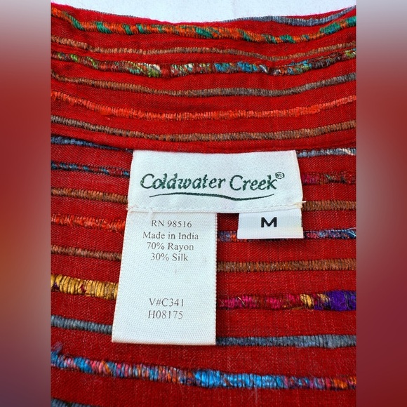Coldwater Creek Cranberry Vibrant Multicolor Silk Striped Top Size Medium - Picture 3 of 6